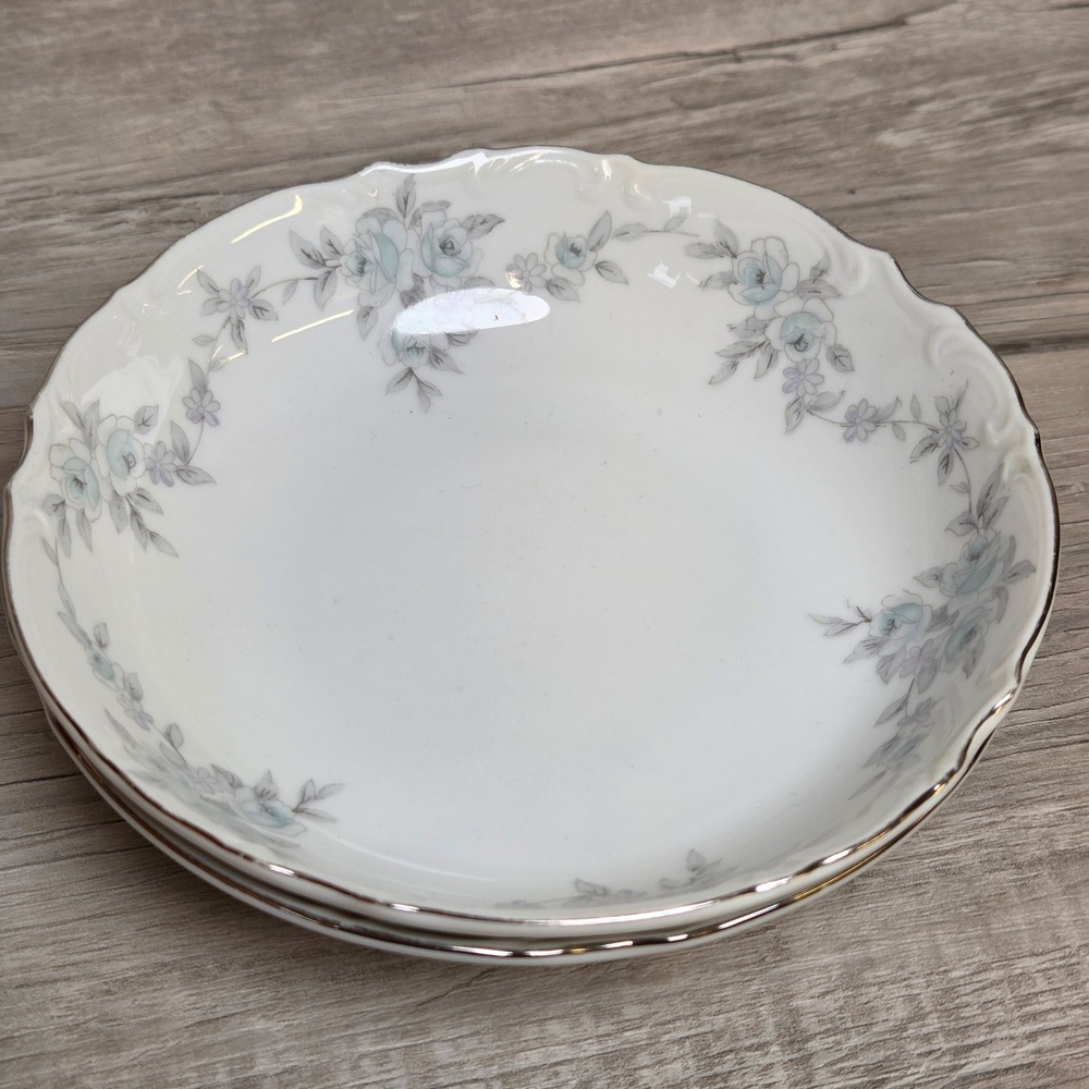 Mikasa Barbizon 9289 Soup / Cereal Bowls Set of 2 – Blue Flowers – Platinum Trim